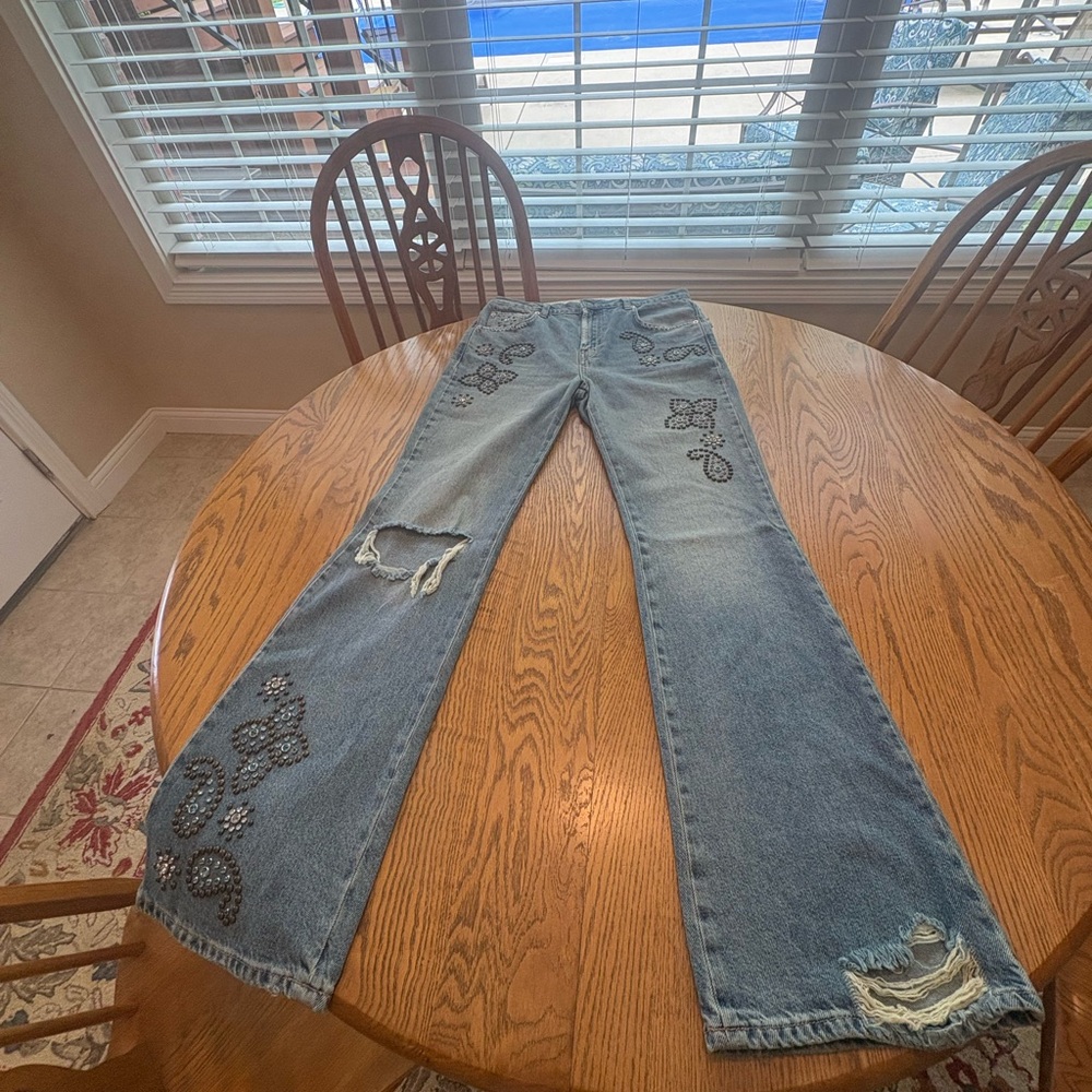 We the Free Wiley Embellished Bootcut Jeans Studded Distressed Ripped 28 33” ins - Picture 3 of 14